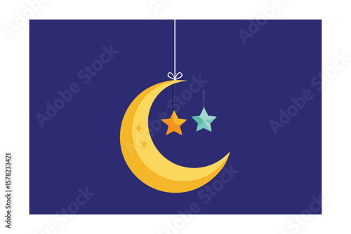 Moon And Stars Ornament In Paper Cut Style