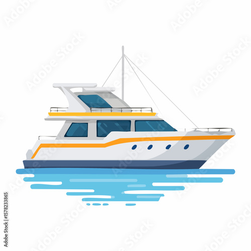 Sleek, Modern Yacht Floating on Calm Waters with Blue Reflections