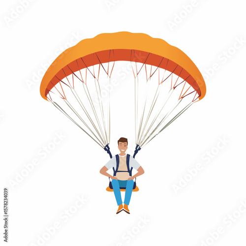 Cheerful Parachutist Soaring Through the Air with Orange Parachute