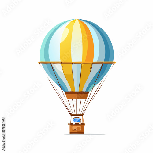 Colorful Cartoon Hot Air Balloon Floating in the Sky, Upward View