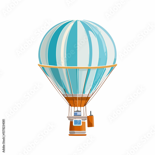 Colorful Cartoon Hot Air Balloon with Blue and White Stripes