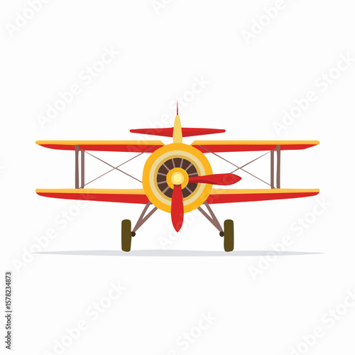 Colorful Biplane Illustration with Red and Yellow Wings and Propeller