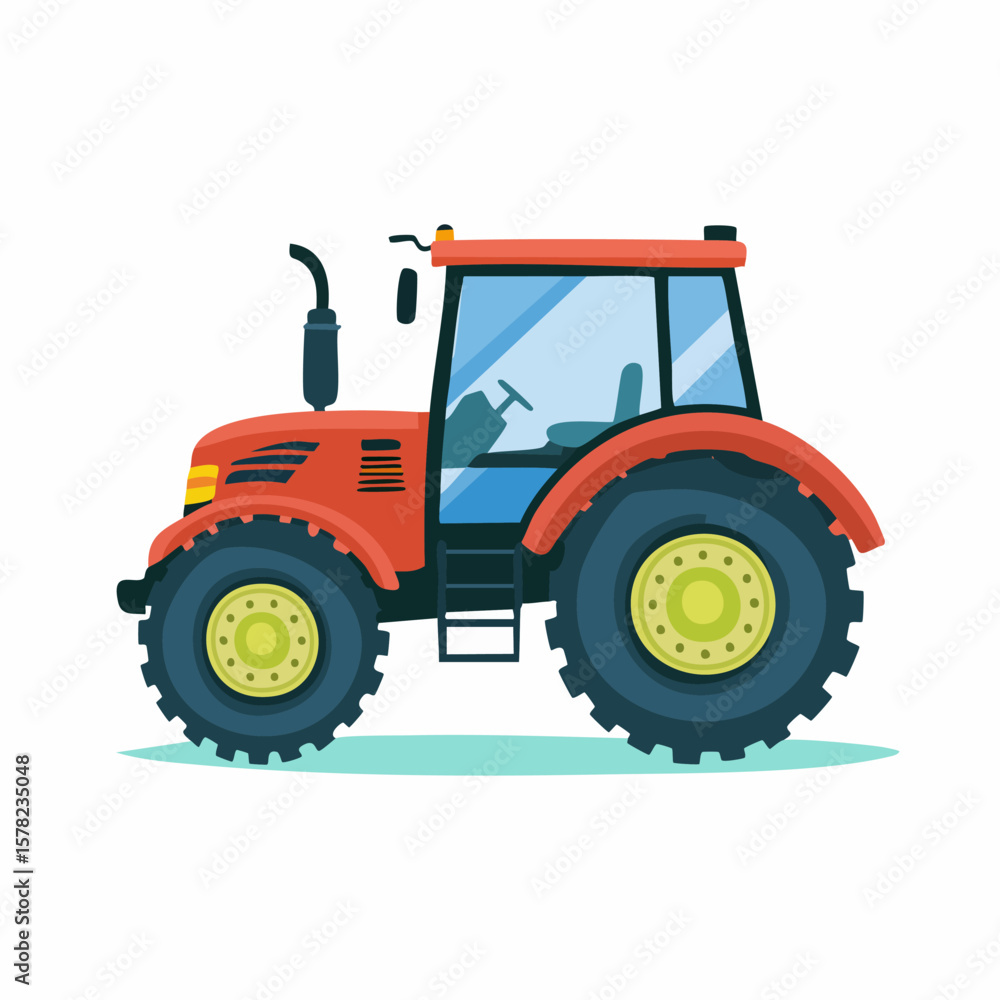 Fototapeta premium Vibrant Red Tractor with Detailed Wheels and Glass Cabin