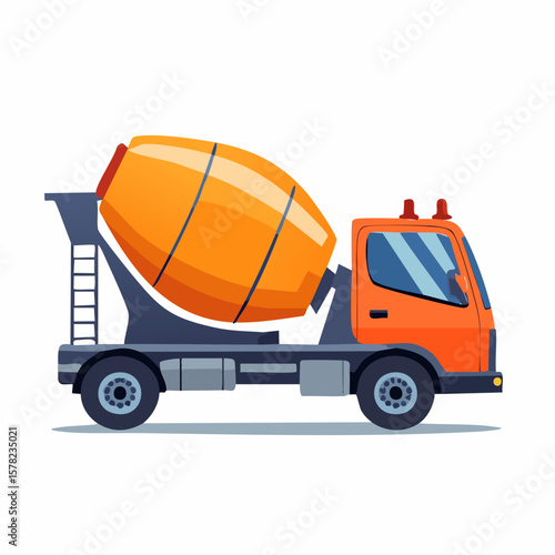 Bright Orange Concrete Mixer Truck with Detailed Design and Shadows