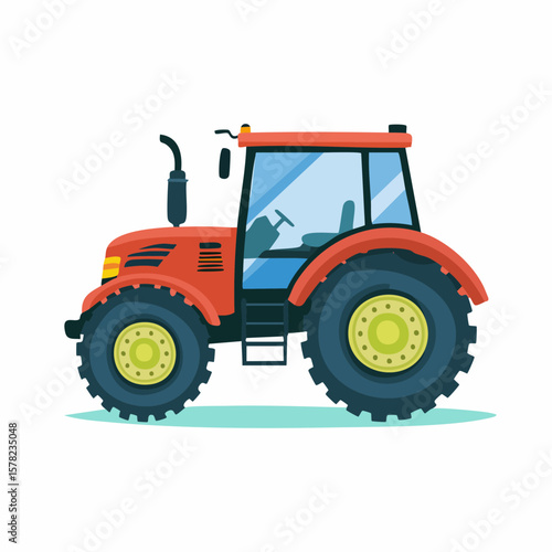 Vibrant Red Tractor with Detailed Wheels and Glass Cabin