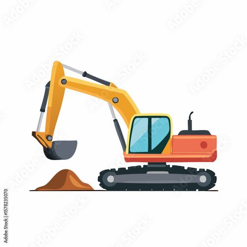 Brightly Colored Excavator Digging Earth, Ready for Construction Projects.