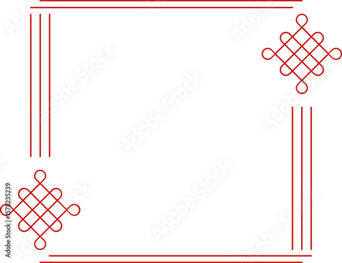 Chinese text frame. Oriental red knot frames and borders. Korean, chinese and japanese knot vector with ornaments and asian oriental decoration.