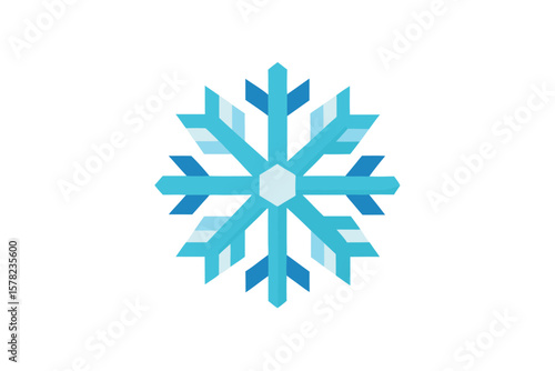 Flat Snowflake Icon With Frosty Crystal Style On White Background
