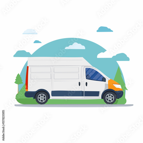 Cartoon Delivery Van with Orange Accents and Blue Details