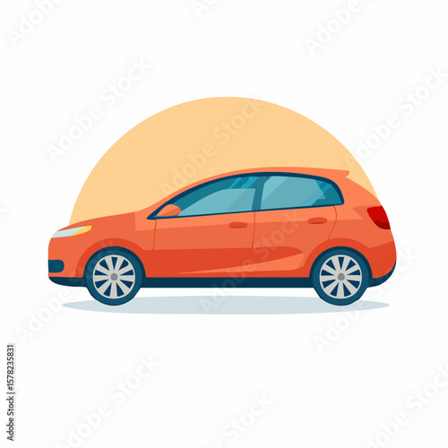 Modern Orange Hatchback Car with Stylish Wheels and Blue Tinted Windows