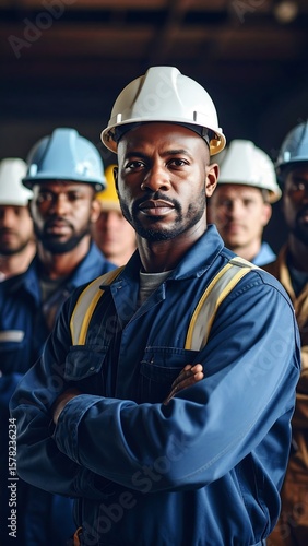 Focused industrial workers in uniform