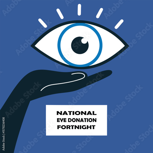 Eye Illustration Held by Hand with National Eye Donation Fortnight Text on Blue Background vector