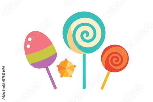 Colorful Cartoon Sweets Including Spiral Lollies Candy