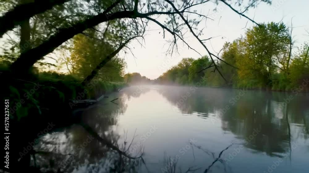 Serene Morning Mist Over Calm River Serene Morning Mist Over Calm River