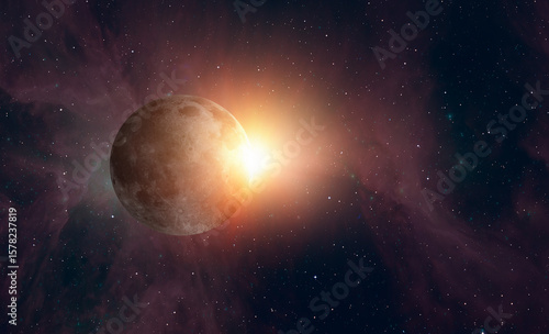 Fototapeta Naklejka Na Ścianę i Meble -  Full Moon with a spectacular sunset 