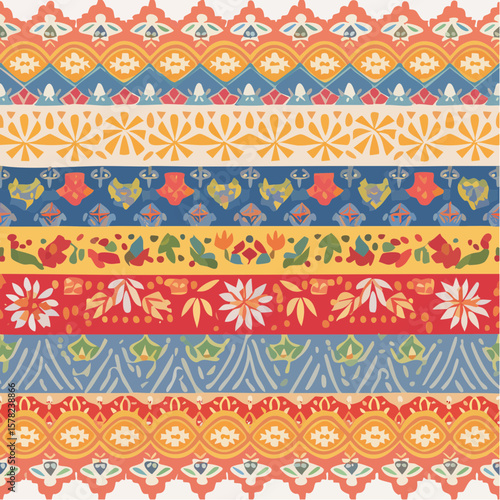 layered cultural tapestry blending traditional textile motifs from Asia, Africa and south America