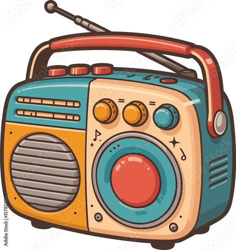 Vintage radio colorful illustration isolated on transparent background