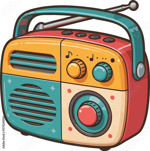 Vintage radio colorful illustration isolated on transparent background