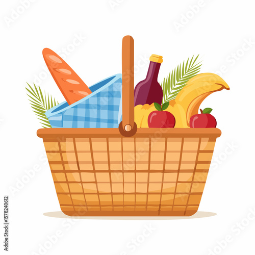 A Delightful Picnic Basket Filled with Food and Drinks for Enjoyment.