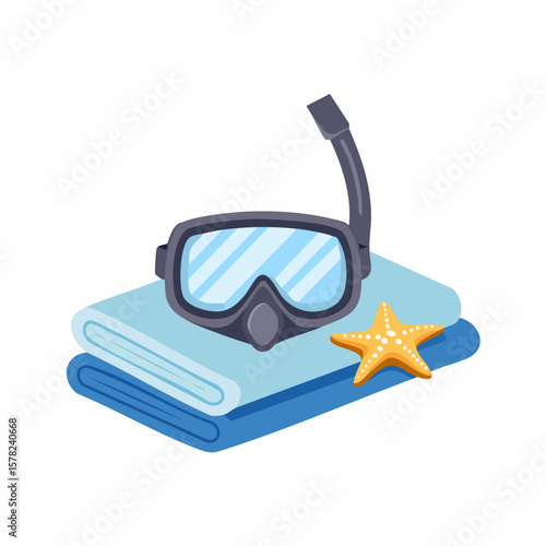 Snorkel Mask, Starfish, and Towels: Summer Vacation Essentials Illustration