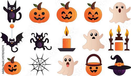 Halloween set vector outline and shape