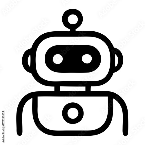 Minimalist Outline Robot Head With Antenna Technology Simple Icon
