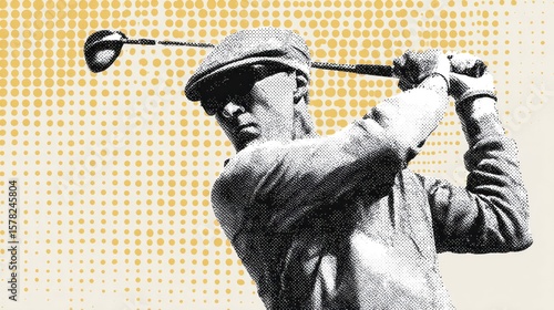 Golf player swinging monochrome