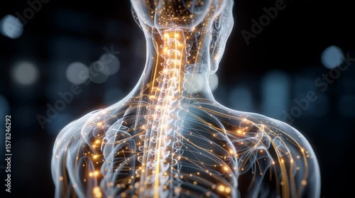 The intricate network of the human nervous system illuminated with golden light highlighting its complexity and beauty, horizontal video
