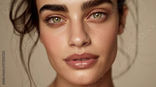 Wallpaper Mural Close-up of a woman's face focusing on her striking green eyes and well-defined eyebrows, horizontal video Torontodigital.ca