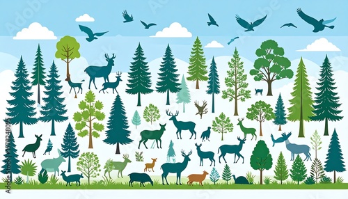 Forest animals and trees silhouettes (1)