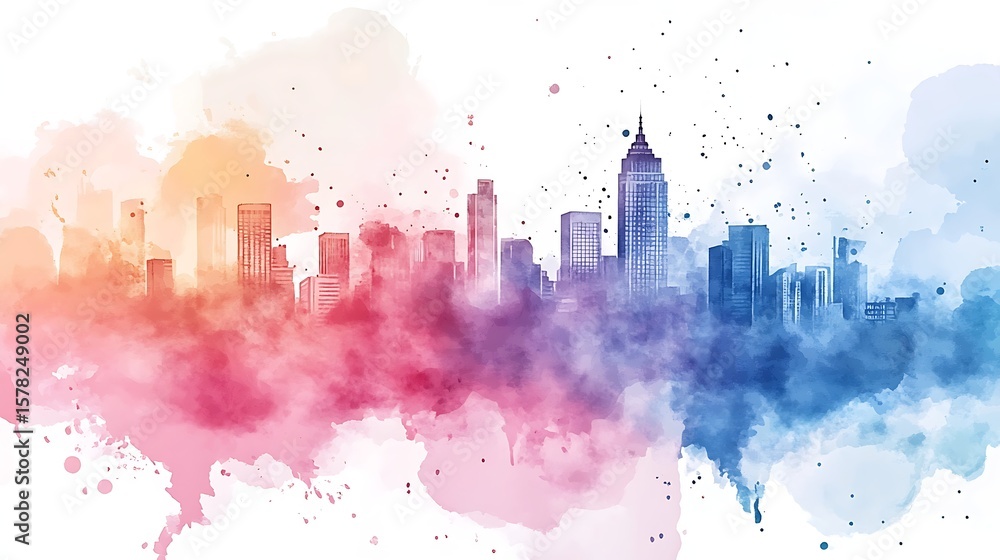Fototapeta premium Abstract watercolor cityscape
