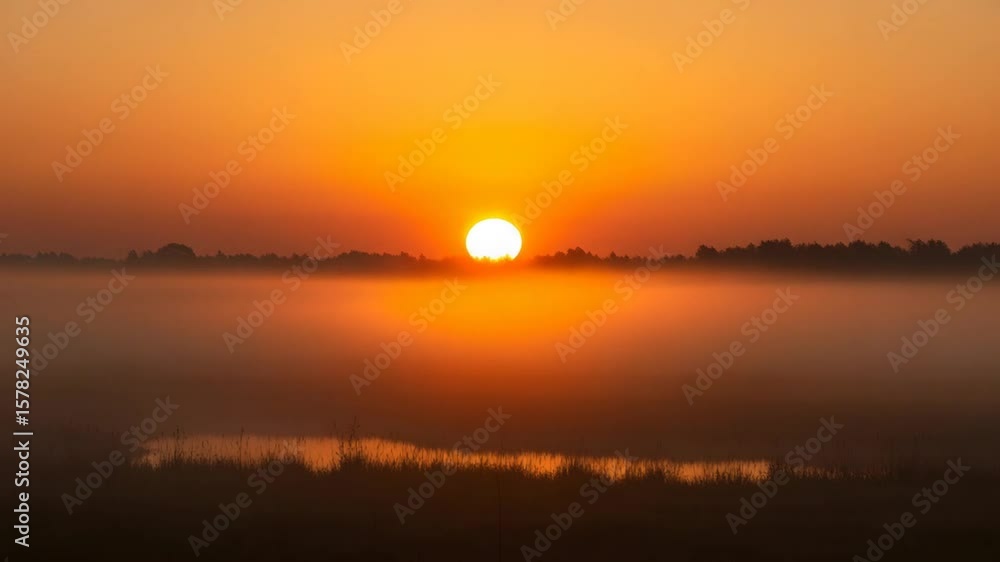 Sunrise Over Foggy Landscape Golden Hour Morning Sunrise Over Foggy Landscape Golden Hour Morning
