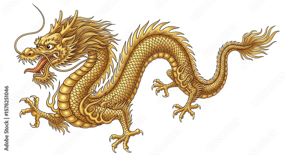 Majestic golden dragon art piece showcases intricate scale design against a stark background. Majestic golden dragon art piece showcases intricate scale design against a stark background.