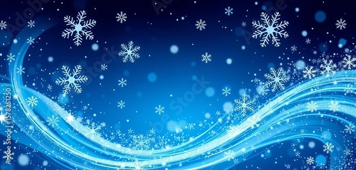 Abstract swirling blue and silver winter design with snowflakes and stars,  luxurious,  december