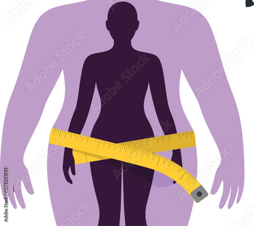 Illustration of a woman with a measuring tape around her waist showing weight loss concept art