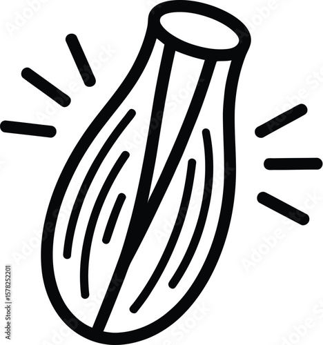 A minimalist illustration of a muscle with radiating lines on a light gray background space