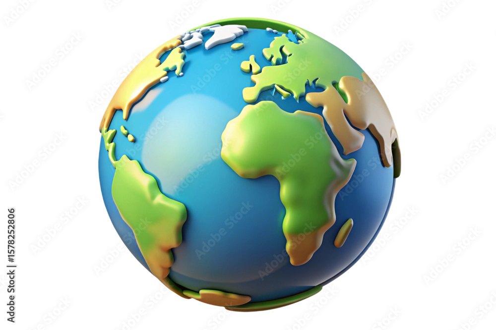 Naklejka premium Stylized 3d globe with continents and oceans isolated on transparent background