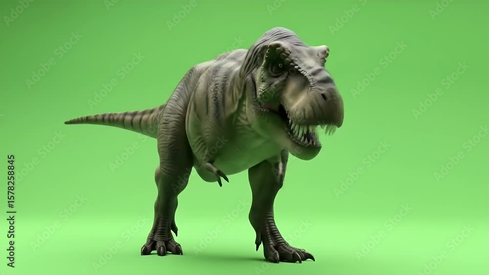 Realistic T-Rex Dinosaur Roaring with Open Mouth on Green Screen Background Realistic T-Rex Dinosaur Roaring with Open Mouth on Green Screen Background