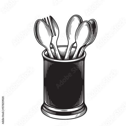 Vintage cutlery in holder fork spoons
