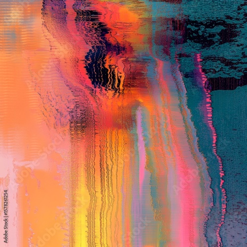 Glitch and organic abstract background with distorted digital patterns blending into natural organic textures innovative and isolated