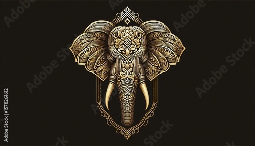 Ornate Golden Elephant Head Mandala Illustration