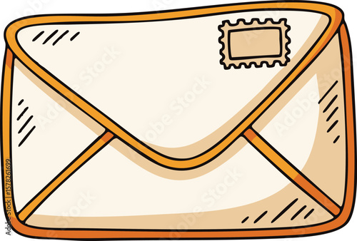 Vintage Cream Envelope with Stamp Illustration in Hand-Drawn Style