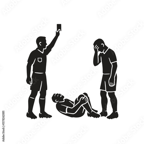 vector silhouette illustration logo of The referee of a football match gives a red or yellow card to a player who commits a foul or an injured player