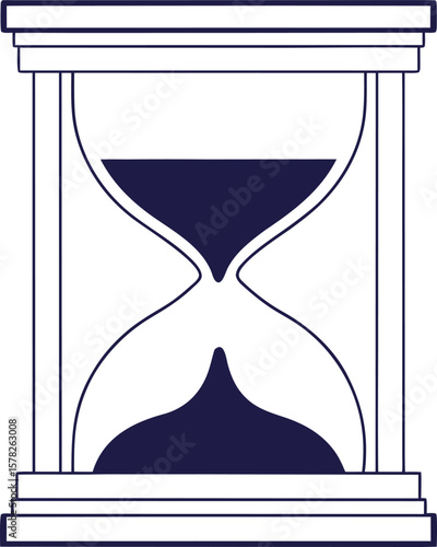 Minimal line art of an hourglass with flowing sand symbolizing time, patience, and transience, perfect for business, mindfulness, deadline, and life balance concept designs and illustrations.