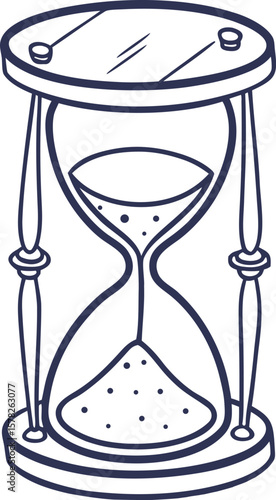 Minimal line art of an hourglass with flowing sand symbolizing time, patience, and transience, perfect for business, mindfulness, deadline, and life balance concept designs and illustrations.