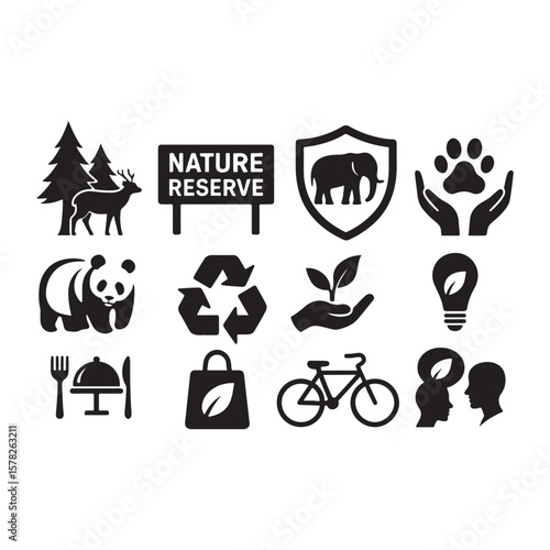 Eco Friendly Icons for Sustainable Living and Conservation