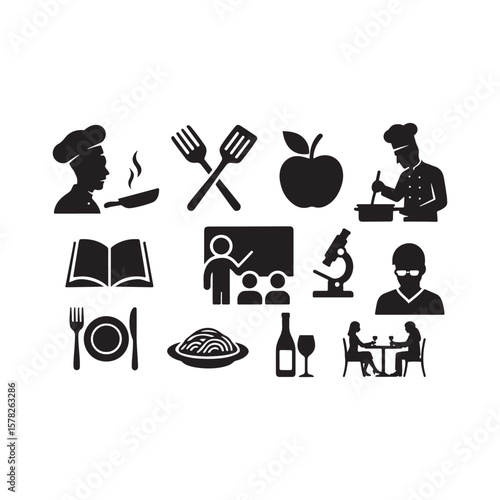 People learning and dining food book