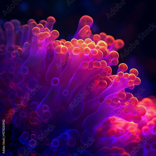 Glowing and coral abstract background with vibrant neon coral accents on a dark ambient field vivid and isolated