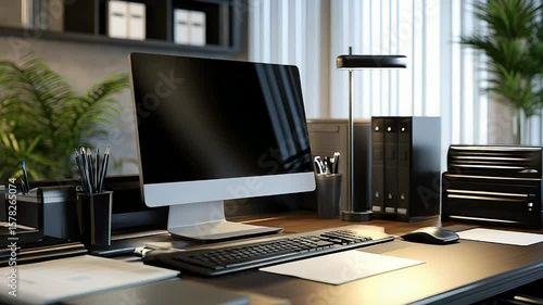 Wallpaper Mural Modern office desk showing professional workspace with computer and supplies Torontodigital.ca