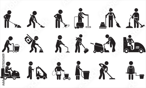 washing, vacuum cleaner, detergent, cleaning tools, equipment, household appliances and more. Editable stroke. Vector illustration.

